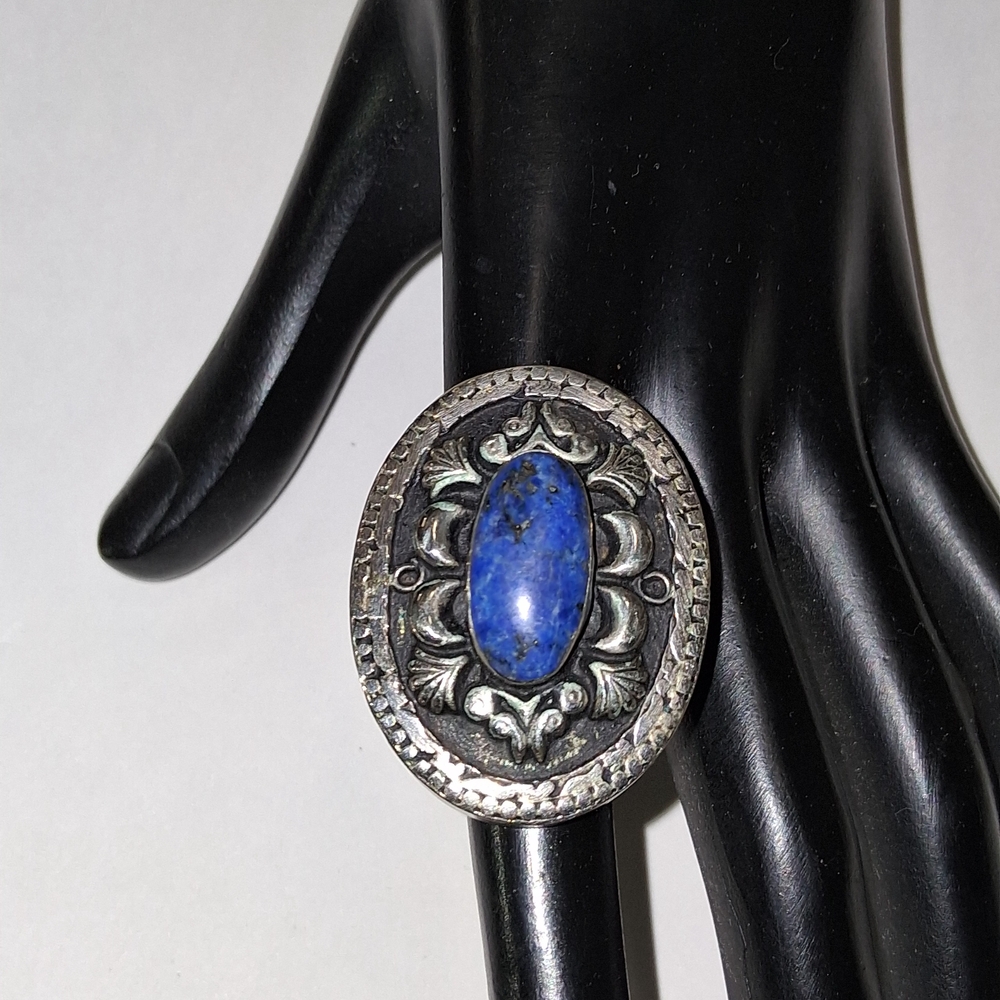 Silver And Blue Oval Statement Ring - image 1